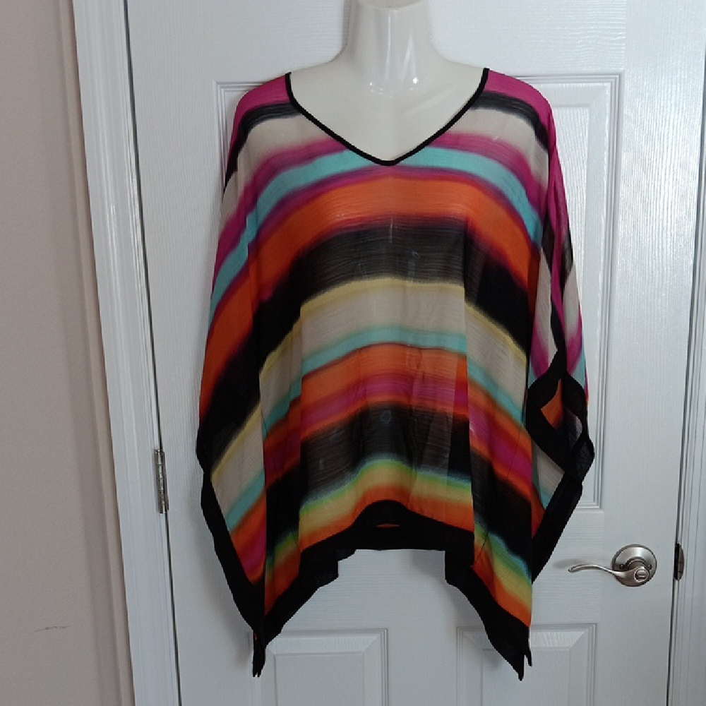Nue Options Women's L Poncho Colorful Top 100% Polyester Black Pink